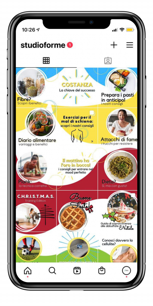 Studio Forme_feed di Instagram con modalità puzzle e mosaico